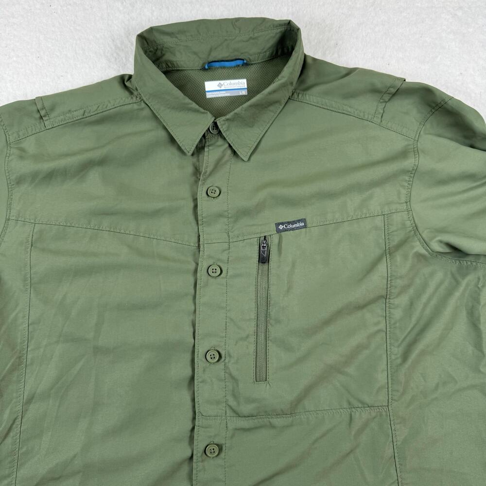 Columbia Shirt Mens Size L Green Solid Omni-Shade Short Sleeve Button Up Outdoor